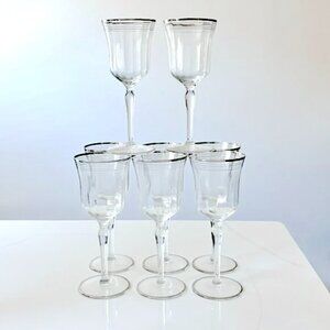 8 Anchor Hocking Optic Wine Glasses Platinum Banded Goblets MCM